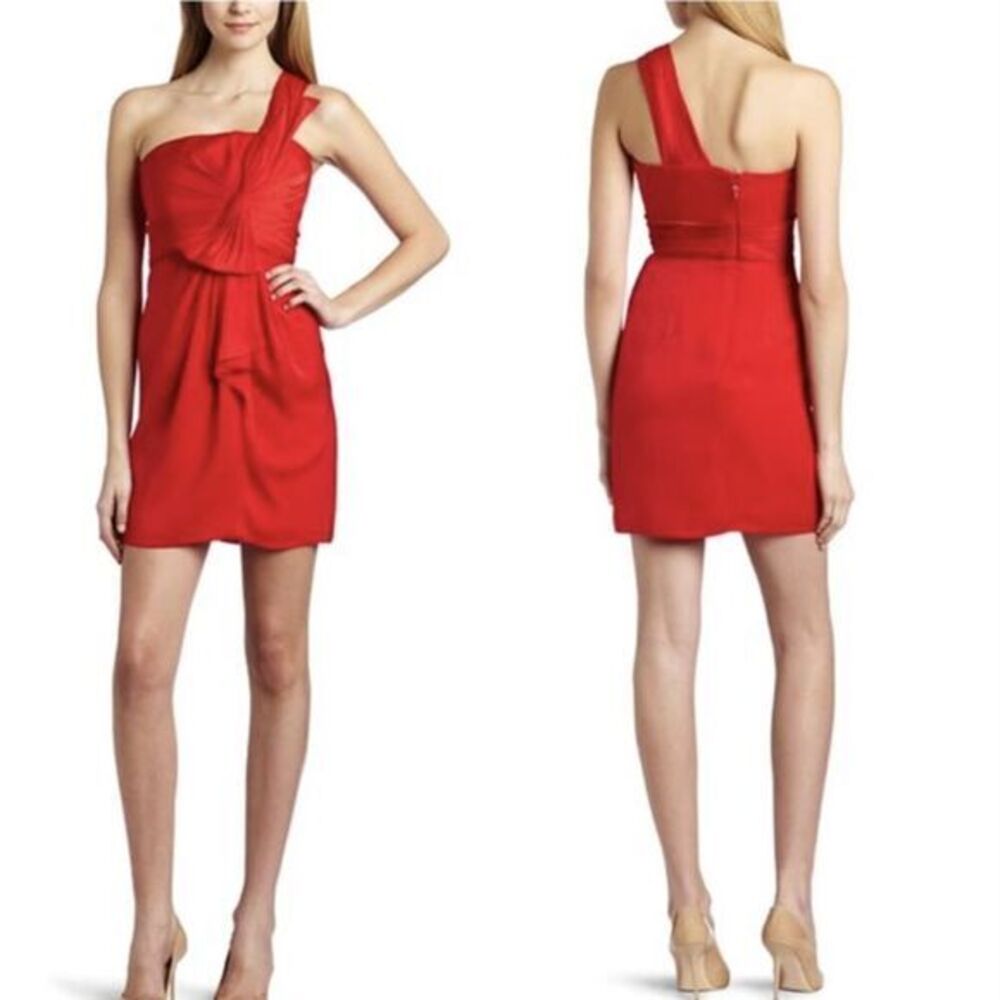 BCBGMaxAzria Palais One Shoulder Cocktail‎ Prom Dress, jewel red, size 8